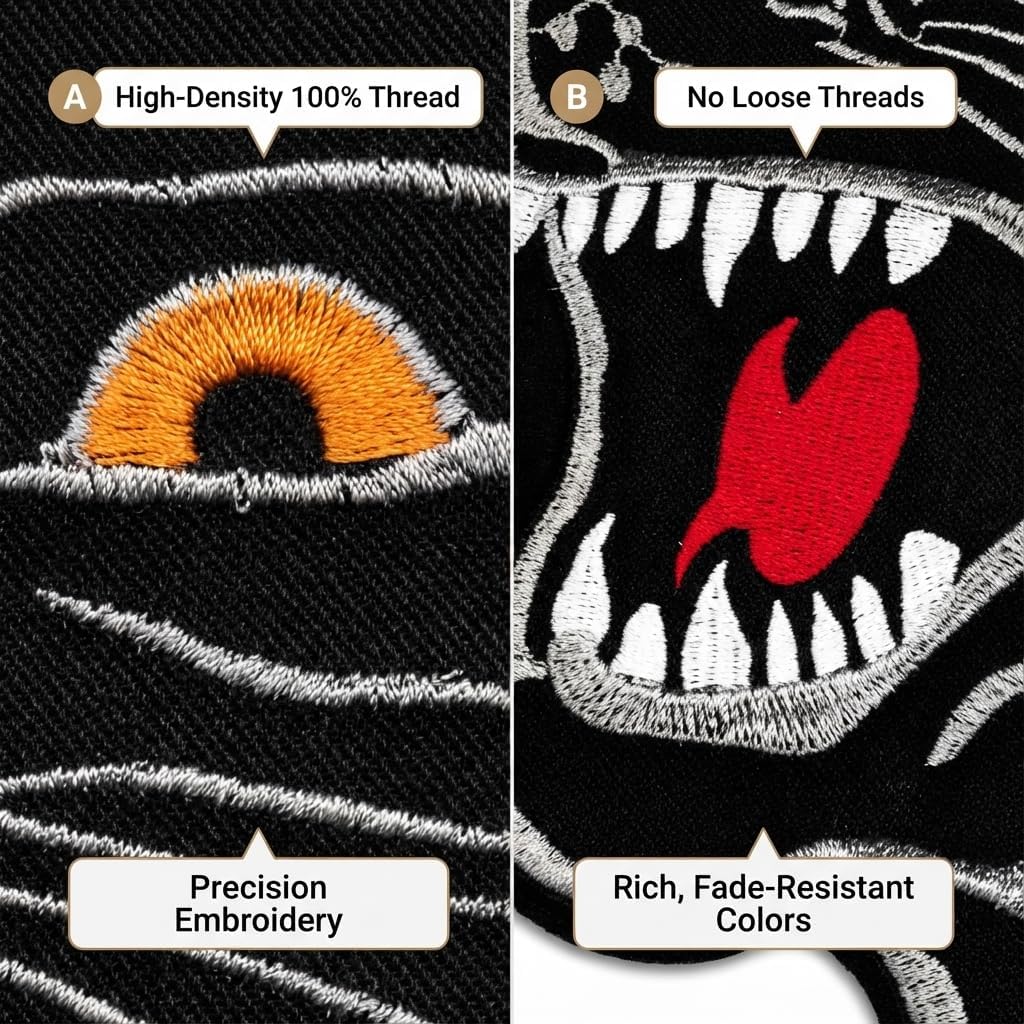 Black Panther 8x8.5 Inch Embroidered Iron On Patch - Bold Applique for Biker Jackets Hoodies and Accessories