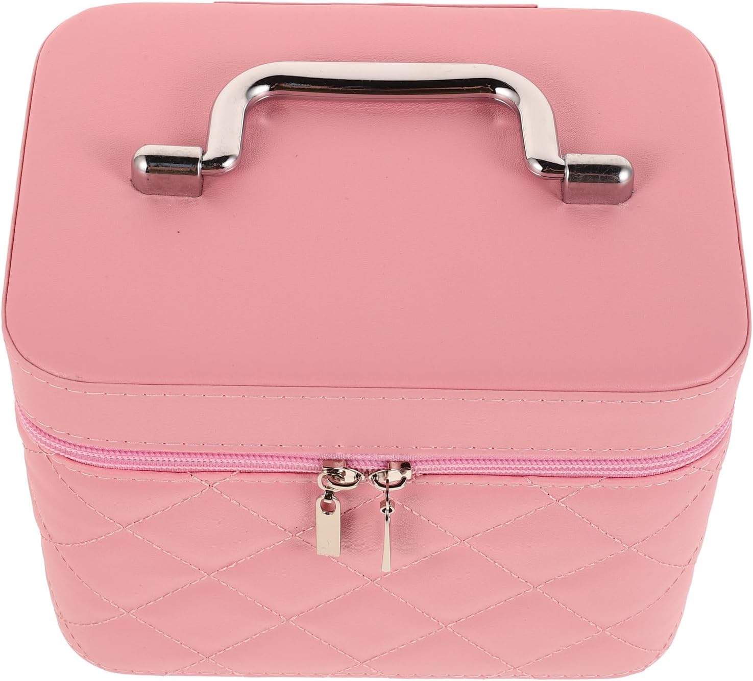 Makeup Train Case Small Pink Cosmetic Travel Case Multifunctional Organizer with Mirror Portable Toiletry Bag for Women Travel and Vanity Storage