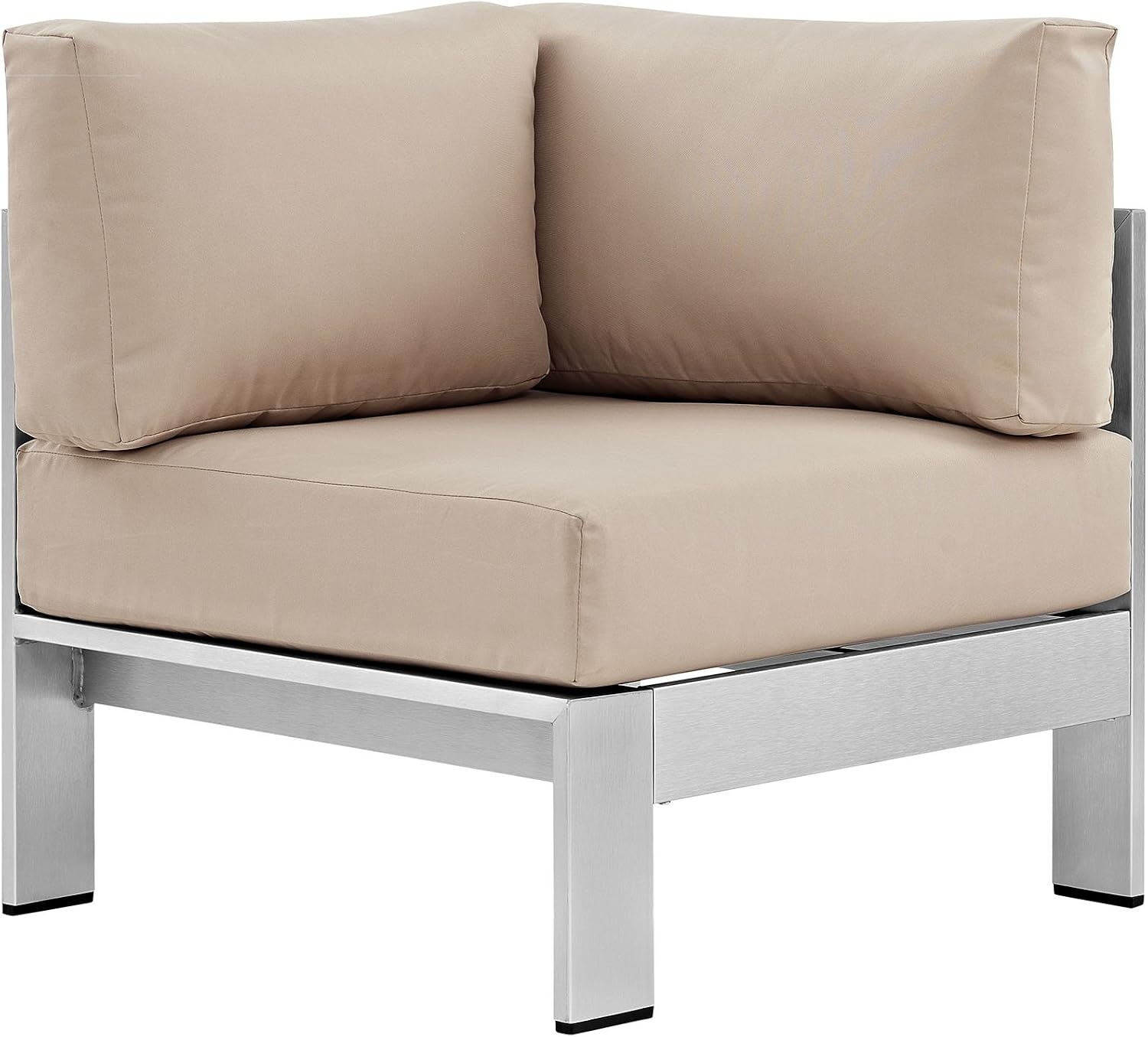 Modway Shore Aluminum Outdoor Patio Corner Chair in Silver Beige