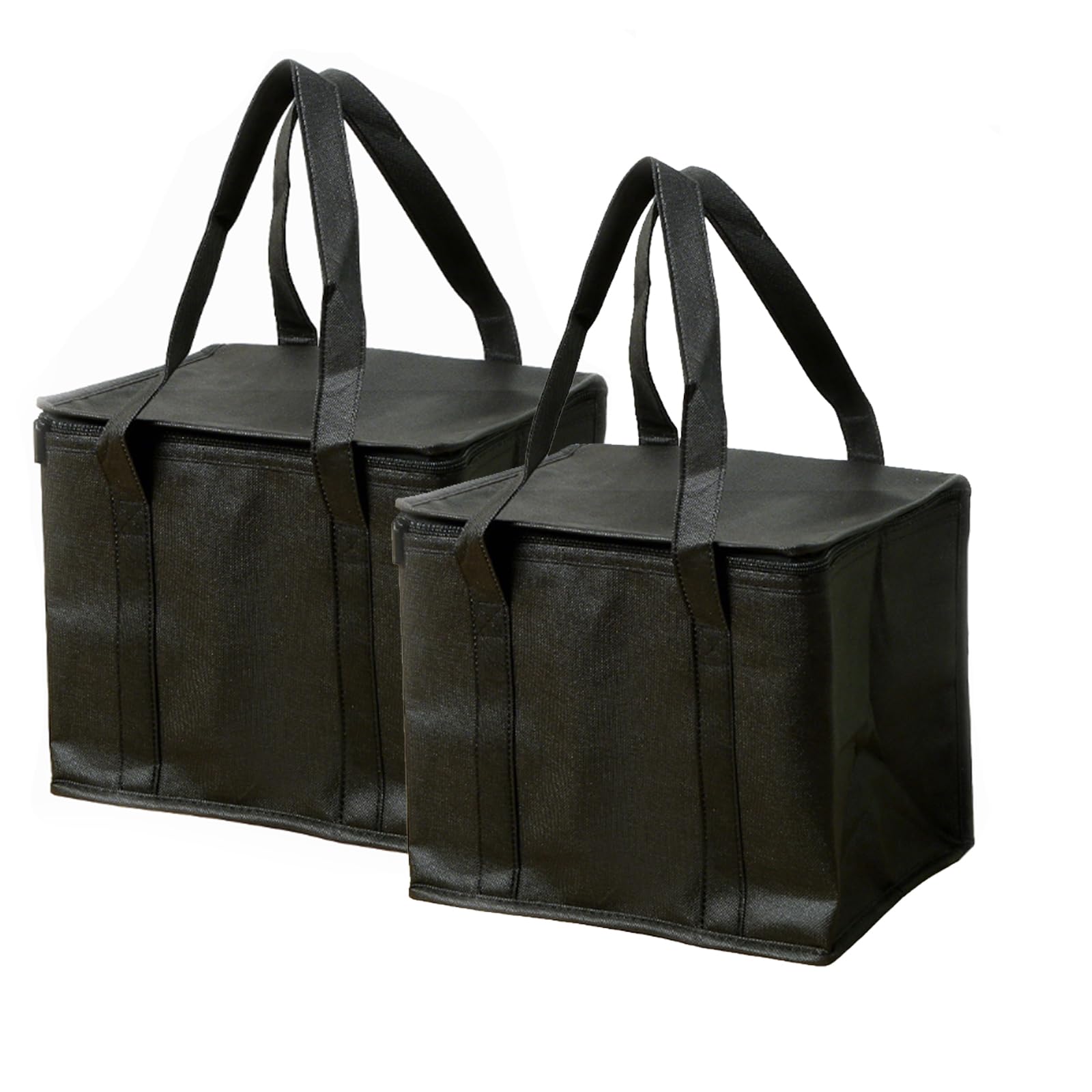 GYTFOG 2 Pack Insulated Cooler Bags, Large Reusable Shopping Bags with Dual Zippers & Sturdy Handles, Foldable Thermal Totes for Grocery, Food Delivery, Picnic, Camping & BBQ (30x25x25cm, Black)