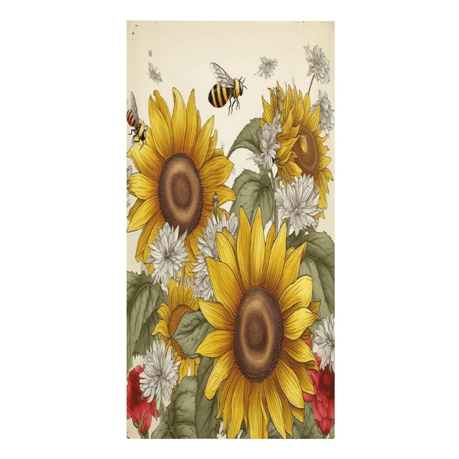 VstaDank Bees Sunflowers Daisy Rose Flowers Beach Towel Vacation Essentials Sand Free Soft Quick Dry Swim Towels 61"x30" Modern Extra Large Towels Lightweight Microfiber Beach Towel for Swimming Pool