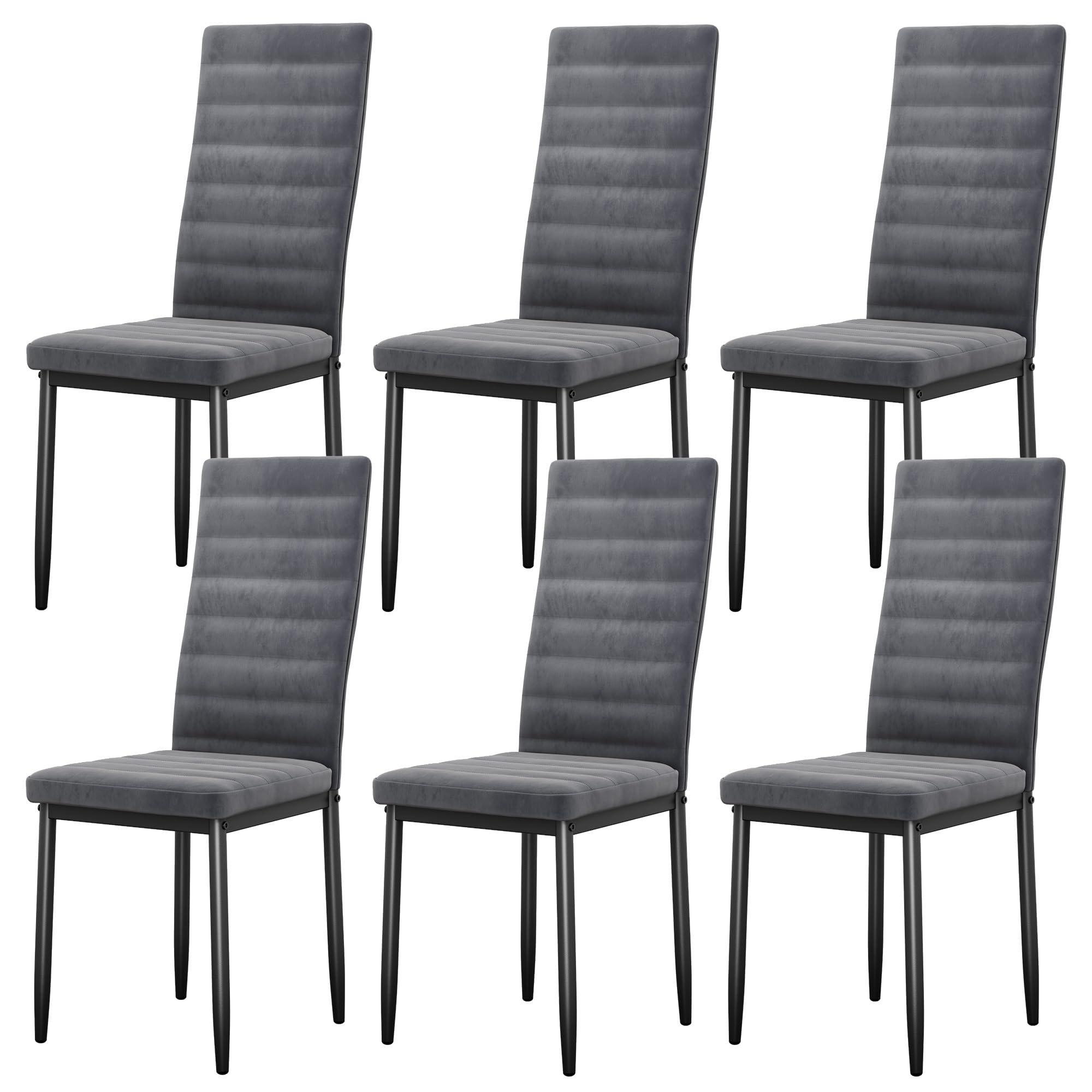 Chaises salle à manger en velours lot de 6 gris foncé pour salon et cuisine