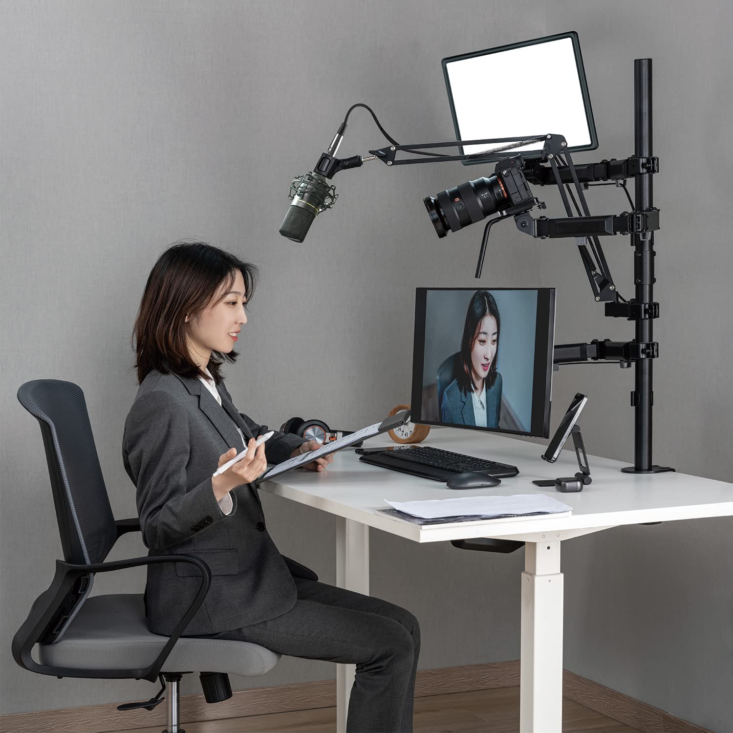 RS164 All-in-One Supporto Treppiede Professionale Supporto da tavolo per monitor 17-32", microfono, fotocamera e proiettore Supporto per treppiede da studio VESA 75x75 100x100