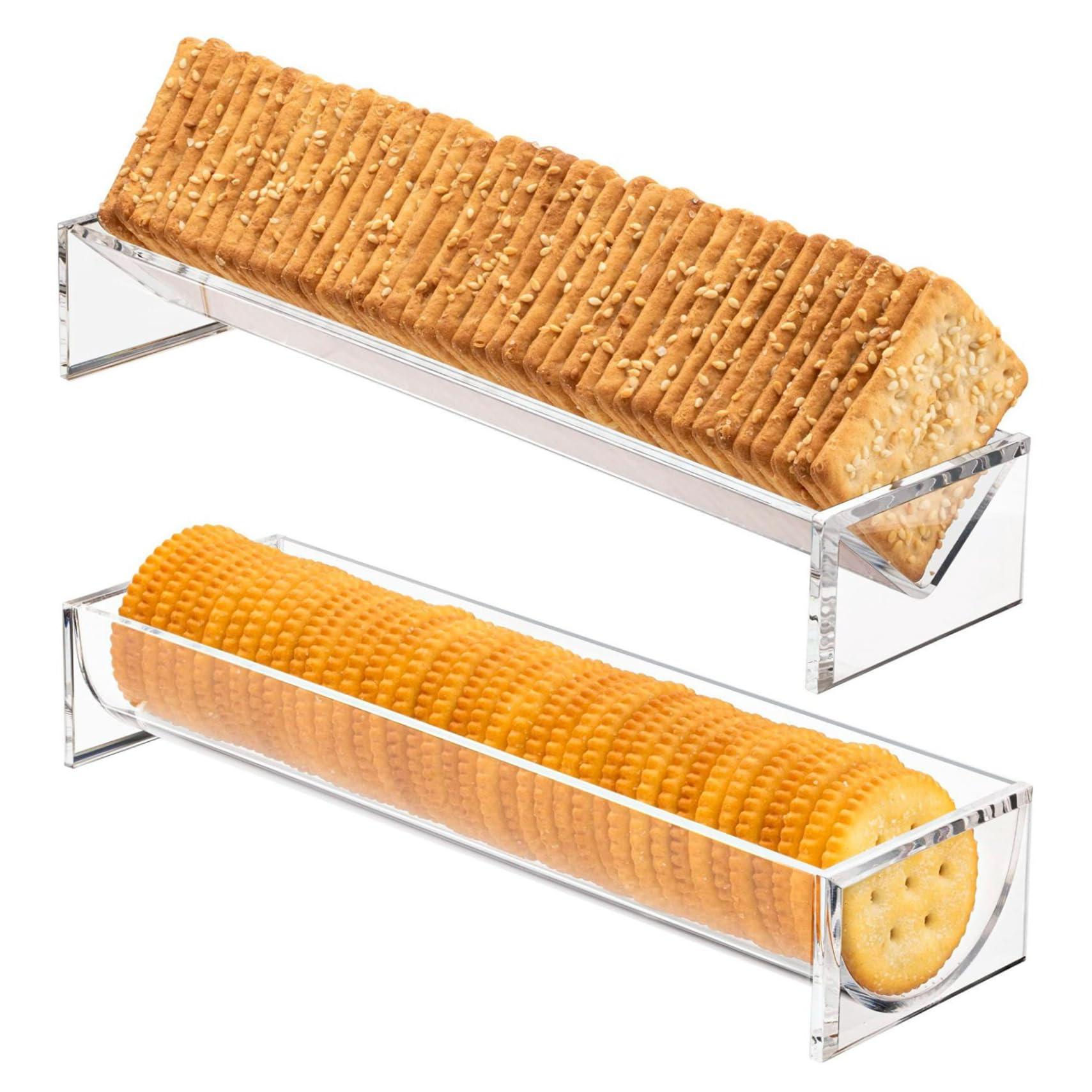 Xoeryoy 2Pcs Acrylic Serving Tray, 9x3inch Rectangular Transparent Acrylic Macaron Display Cracker Tray, U & V Shaped Multipurpose Biscuit Holder for Home Party Food Display