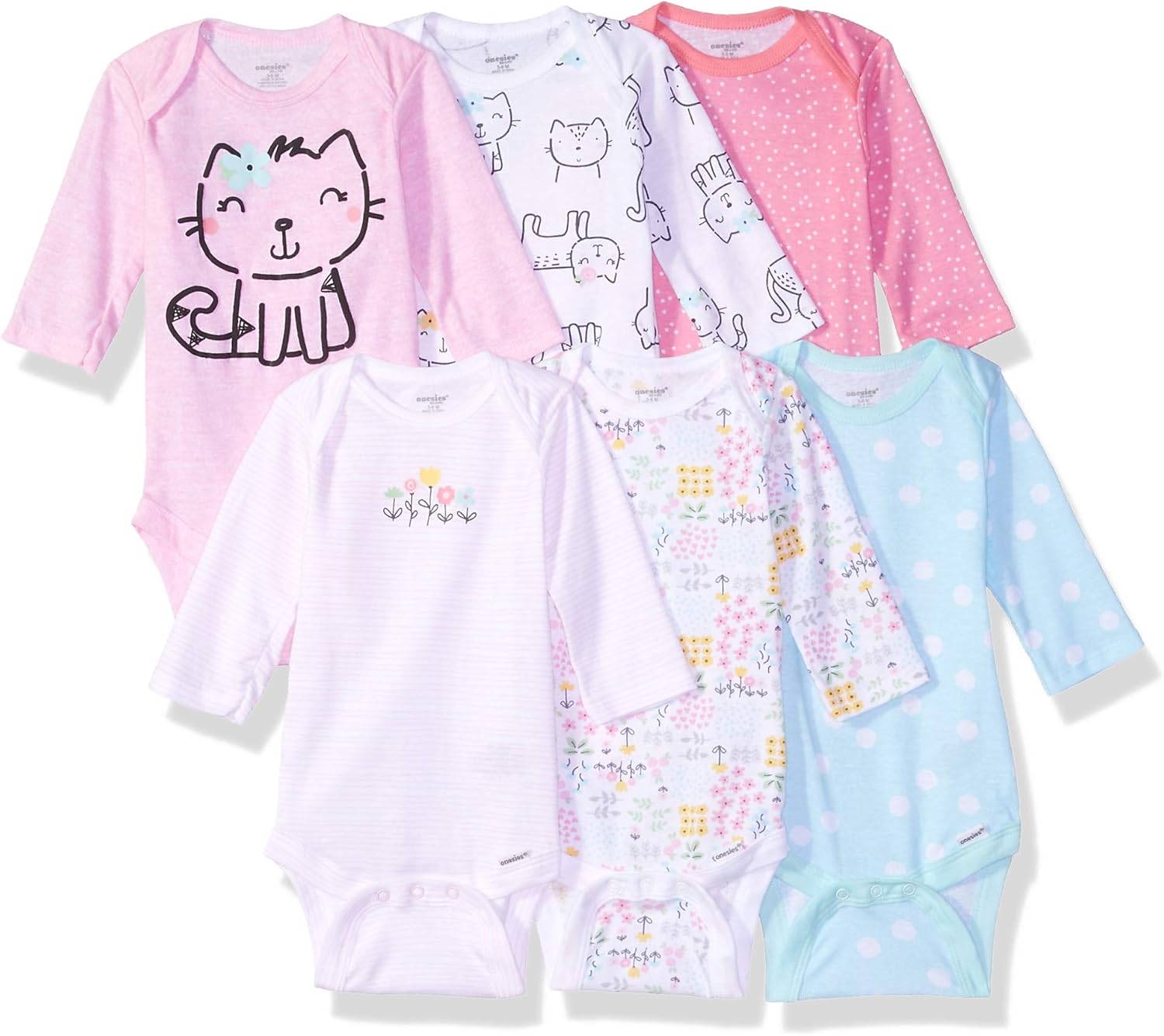 Onesies Brand, Unisex Baby, 6-Pack Long Sleeve Bodysuits