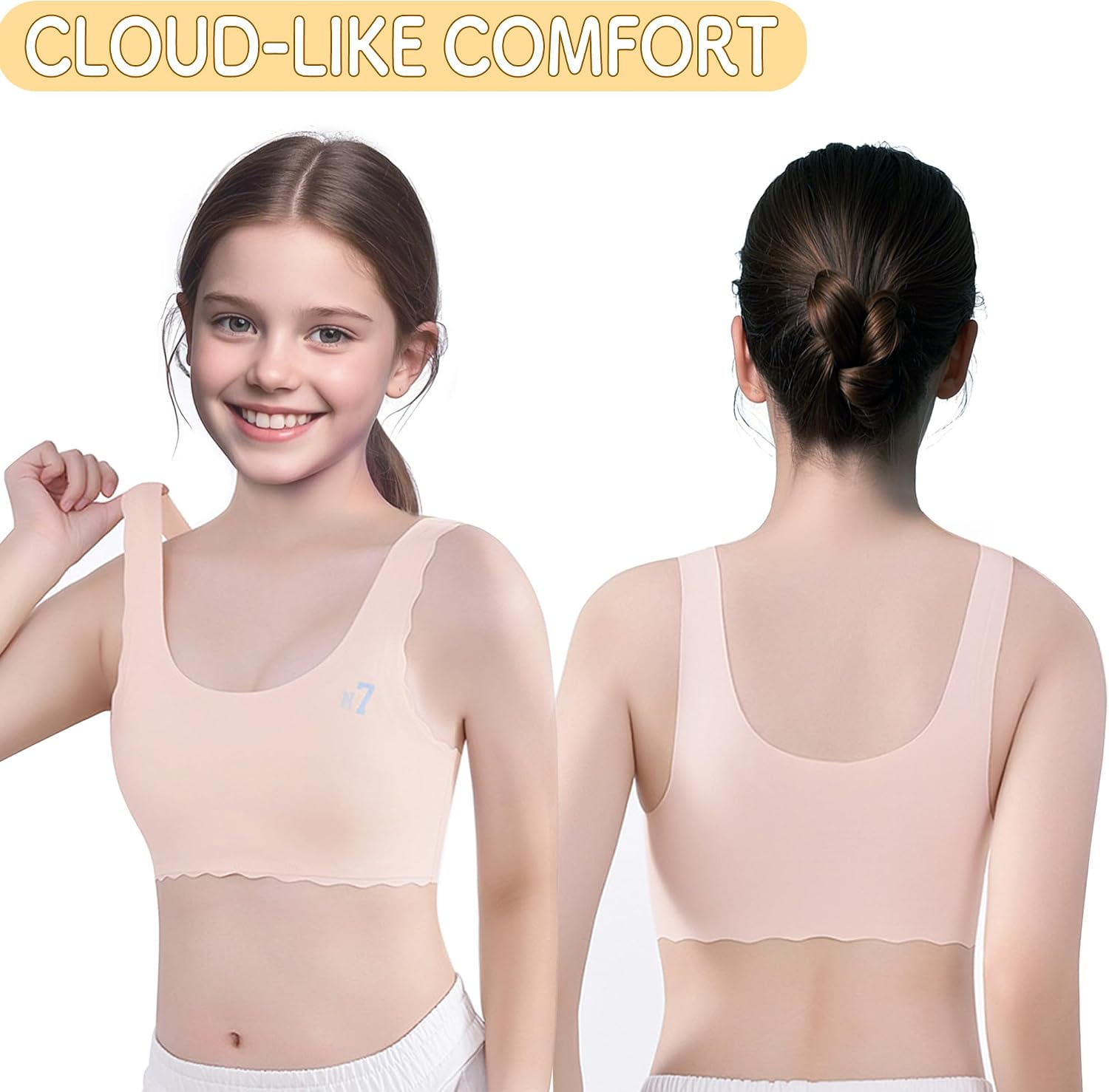 Girls Training Bras,4 Pcs Seamless Training Cami Sports Bra for 10-16 Years Teens with Fixed Padding