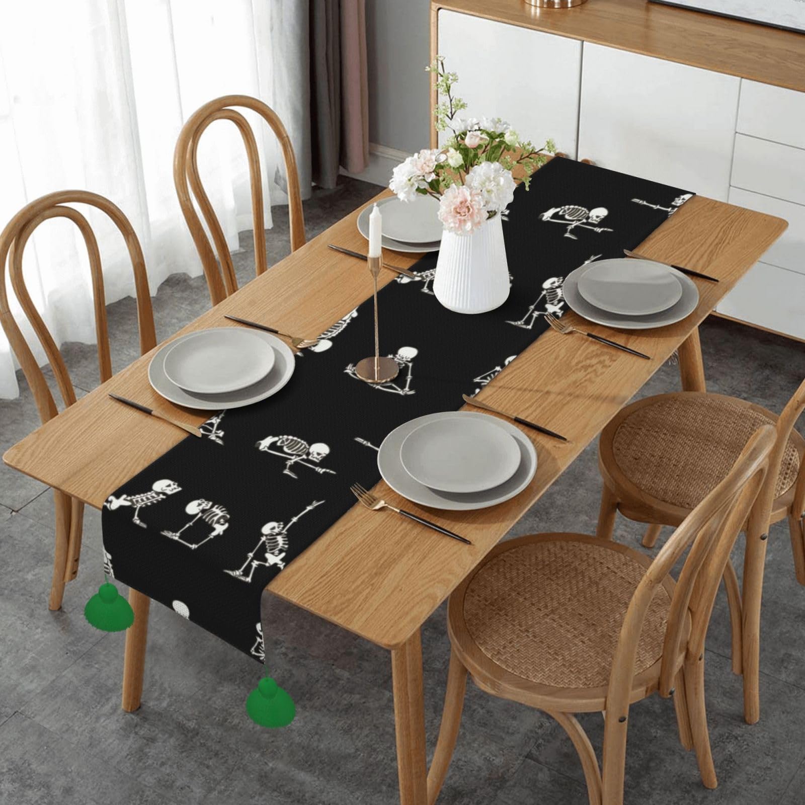 Chemin de table tête de mort d'amour en lin pour table de cuisine