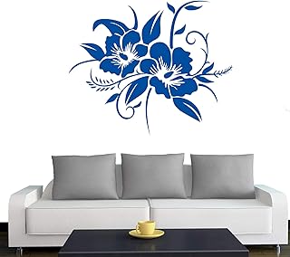 Klebesüchtig A690 - Pegatina de pared, 40 x 33 cm (disponible en 40 colores y 4 tamaños), diseño de flor de hibisco, azul genciana, 70cm x 58cm