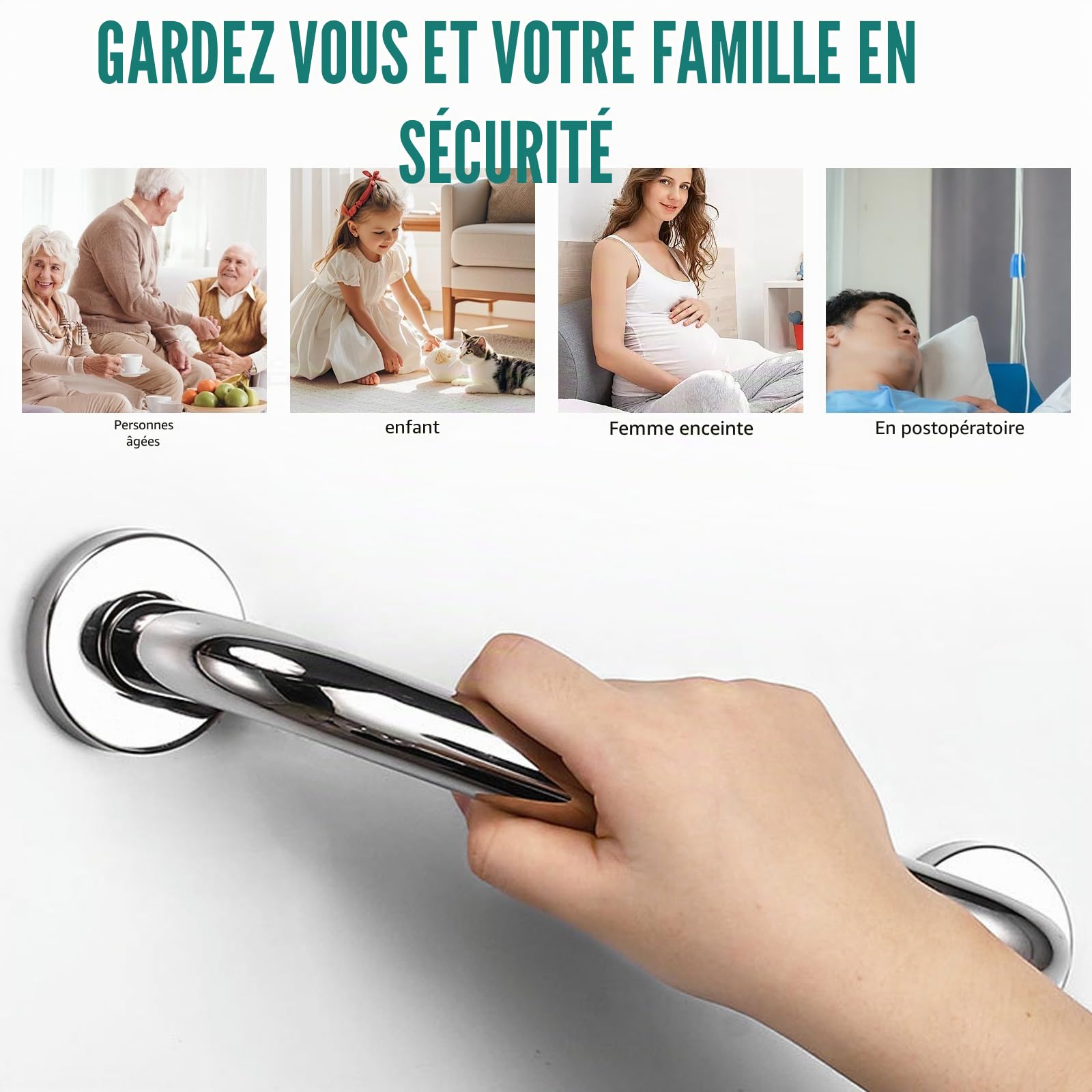 2 Pièces Barre d'appui WC, Barre d'appui pour Personnes âgées inoxydable 30 cm Main Courante Poignée de baignoire antidérapante pour Baignoire,Toilettes, Salle de Bain, Rampe d'escalier