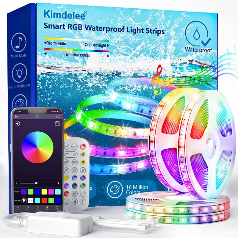 Outdoor LED Lights, Kimdelee 65.6ft Waterproof LED Light Strips , 600 Lights RGB Rope Lights with Bluetooth App Remote Control Music Room Lights, Strip Lighting for Outdoor Decor