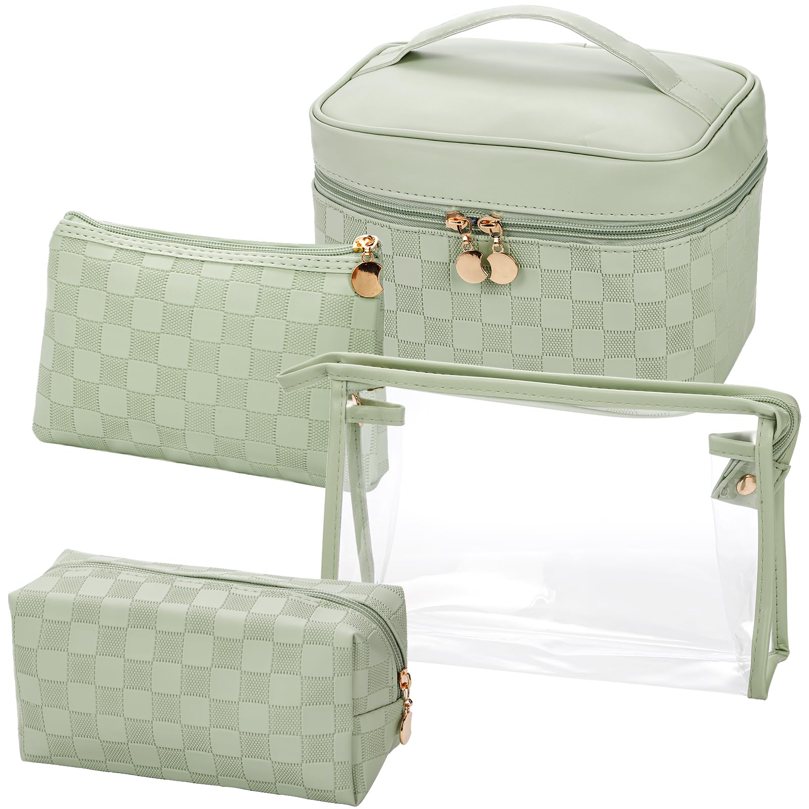 Hedume Set of 4 Makeup Bags, Waterproof Cosmetic Bag Set, Leather Portable Travel Cosmetic Bag, Multifunction Organizer Storage Bag for Makeup, Brushes, Toiletries and Accessories