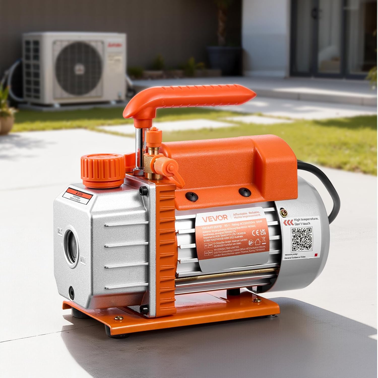 VEVOR Vacuum Pump, 3.5 CFM 1/4 HP, HVAC Single Stage Rotary Vane AC Vacuum Pump, for R134a R22 R410a Systems, 4 Pole Motor, for Automotive Air Conditioner Maintenance Resin Degassing, Oil Included