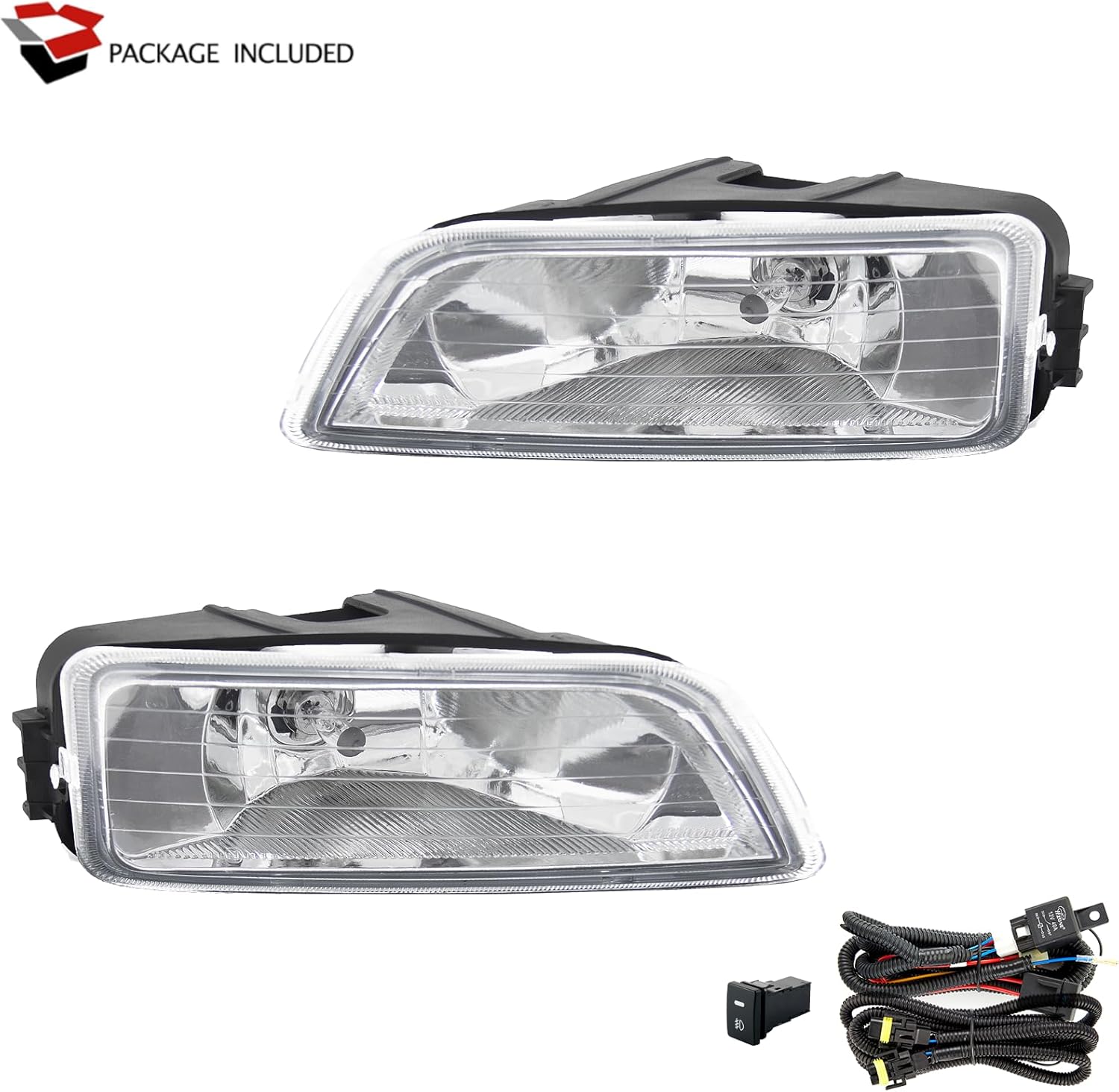 Fog Lights Assembly for 2003 2004 2005 2006 2007 Honda Accord Sedan Replacement Kit with Wiring and Switch H11 12V 55W Halogen Bulbs(Clear Lens)