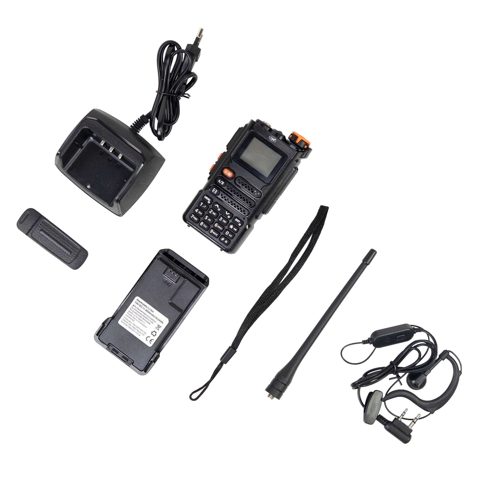 Estación de Radio portátil VHF/UHF PNI P16UV 999 Canales, Doble Banda TX y 6 Bandas RX, transmisión VOX, escaneo, Radio FM, Canales meteorológicos, Iones de Litio, 2600 mAh