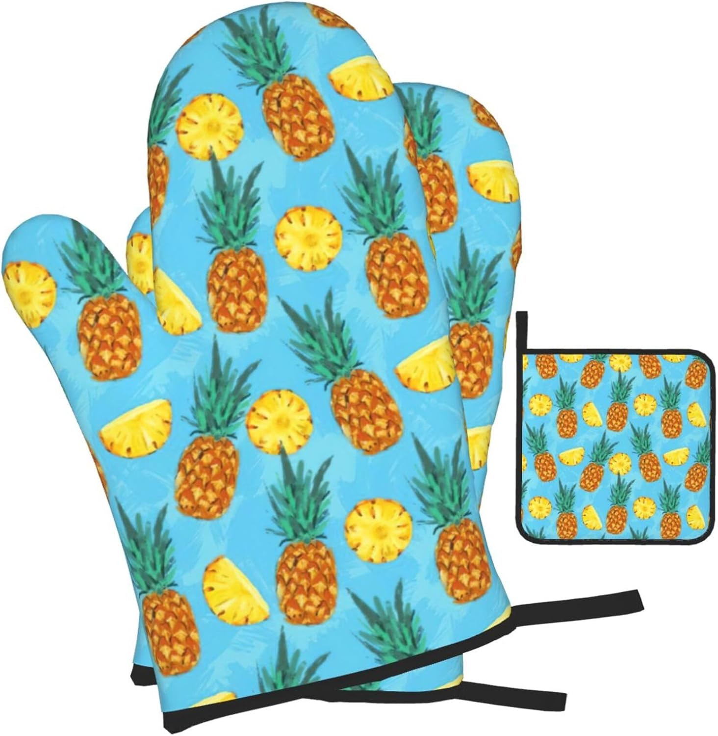 Fresh Pineapple Print Heat Resistant Microwave Gloves, Used for Baking, Cooking, and Fashion Kitchen Essentials
