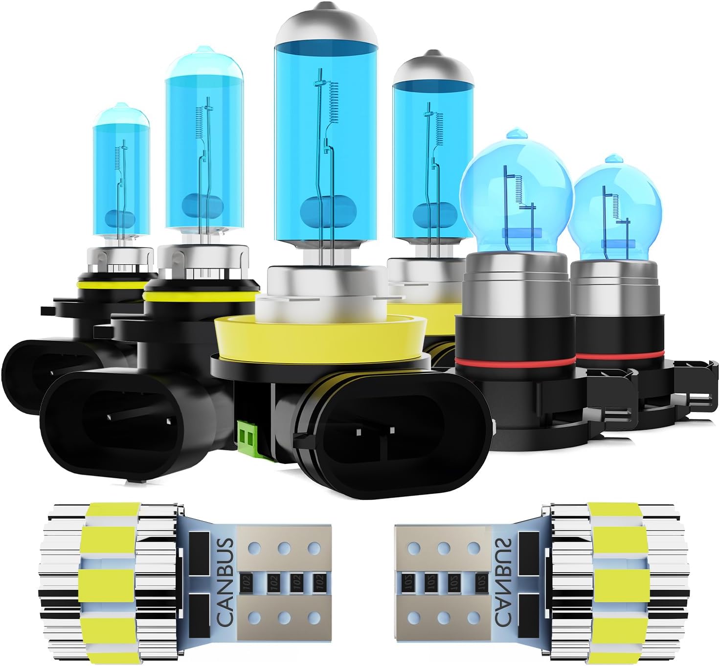 Headlight Bulbs Fit For Dodge Charger 2011-2014, 300% Ultra Brighter Halogen Headlight Bulb And License Plate Lights Combo, 9005 H11 5202 High Low Beam Fog Lights, 6500k White Light, Pack of 8