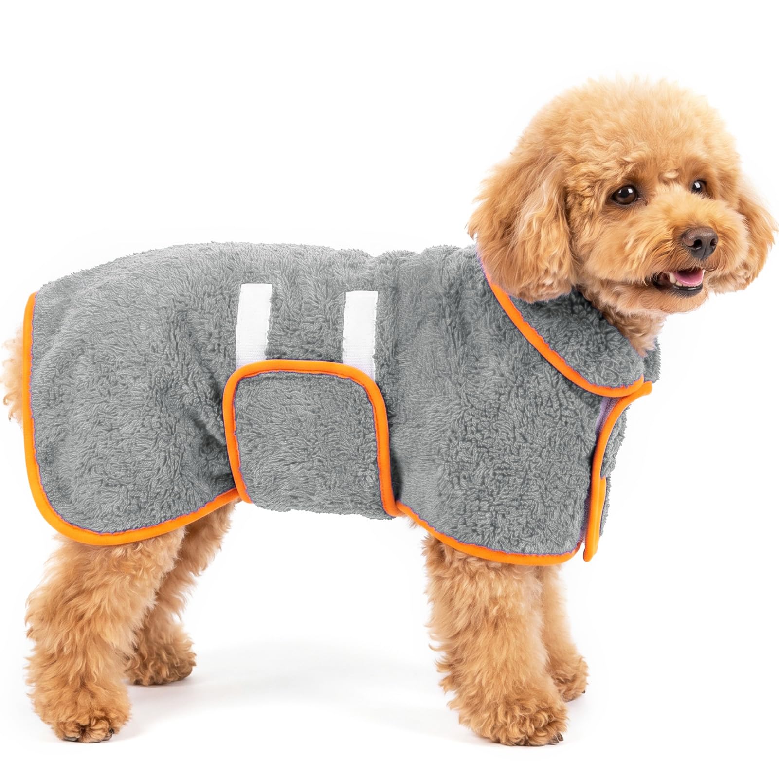 Bienbee Dog Bathrobe, Super Absorbent for Small to Large Dogs, Grey S | Dog Robes with Soft Fleece, Warm & Cozy, Adjustable Fit, and Quick Drying Coat for Baths Swimming and Grooming