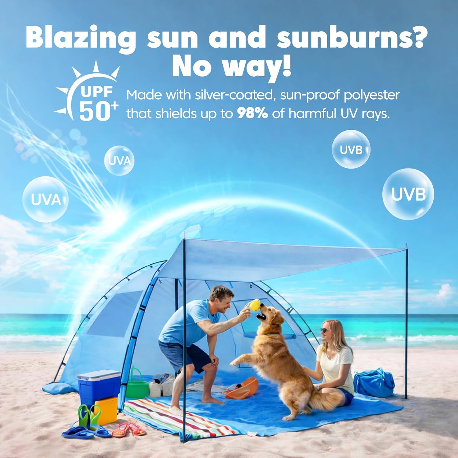 Beach Tent Sun Shelter - 2/3/4 Person UPF 50+ UV Protection Tents with Canopy, Easy Setup Lightweight Beach Shade Tent, Portable Beach Cabana Sun Shade Shelter