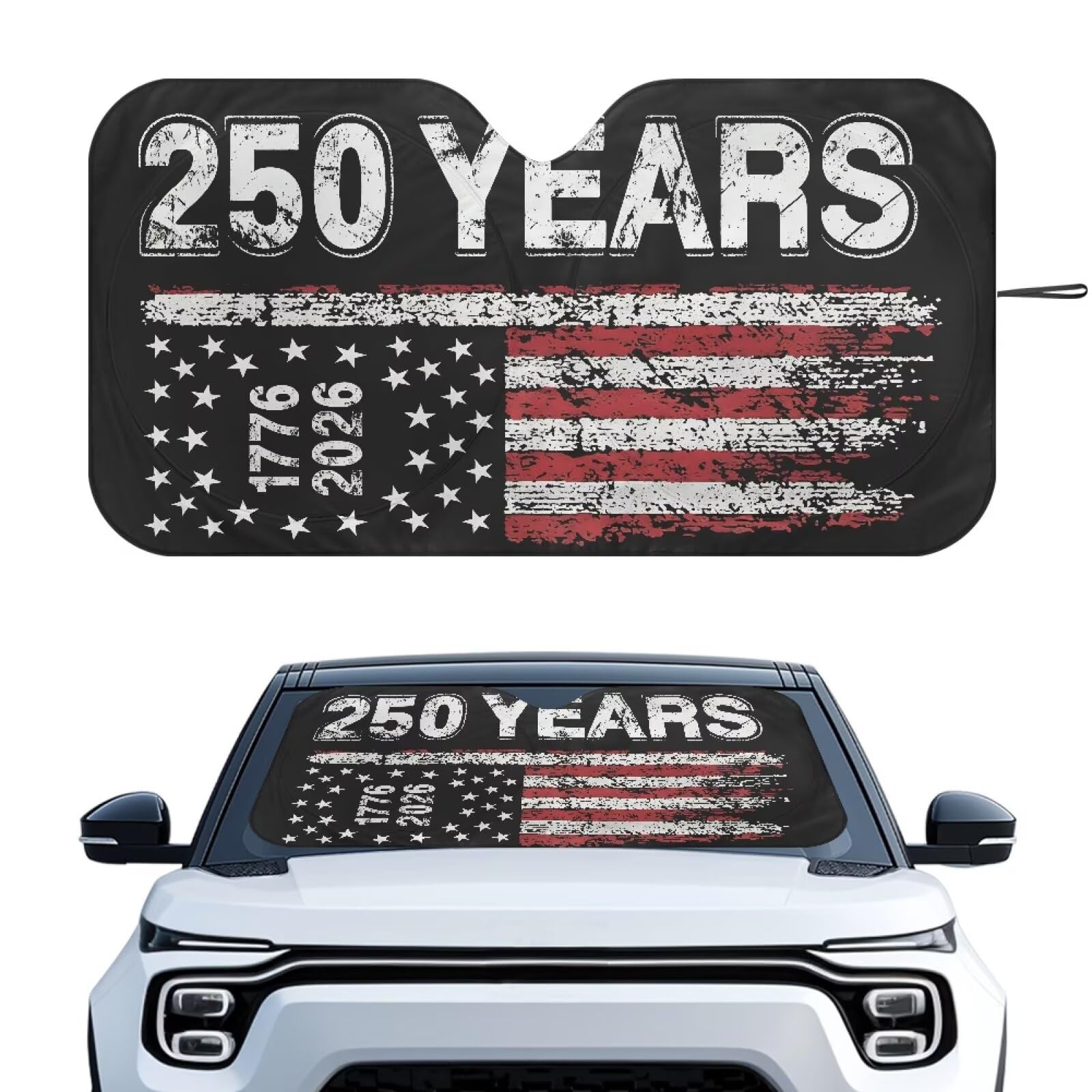 Windshield Sun Shade, 250 Years USA 1776-2026 Auto Sunshade Front Window Sunshade Visor Protector Suitable for Most Cars, Reflect UV Sun and Heat and Protect Your Car