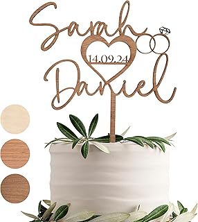 Cake Topper Hochzeit Personalisiert Walnuss, Mahagoni oder Linde Holz - Geschenkidee, Tortendeko, Hochzeitstorte Deko Tortenstecker Hochzeit, Hochzeitstorte Topper (Variante 1)