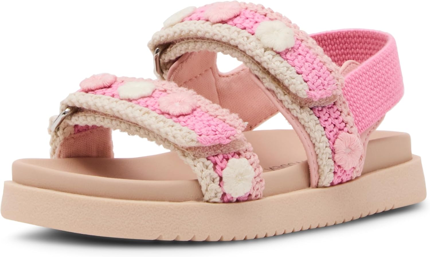 Steve Madden Girl's Mona Flat Sandal, Pink Floral, 10