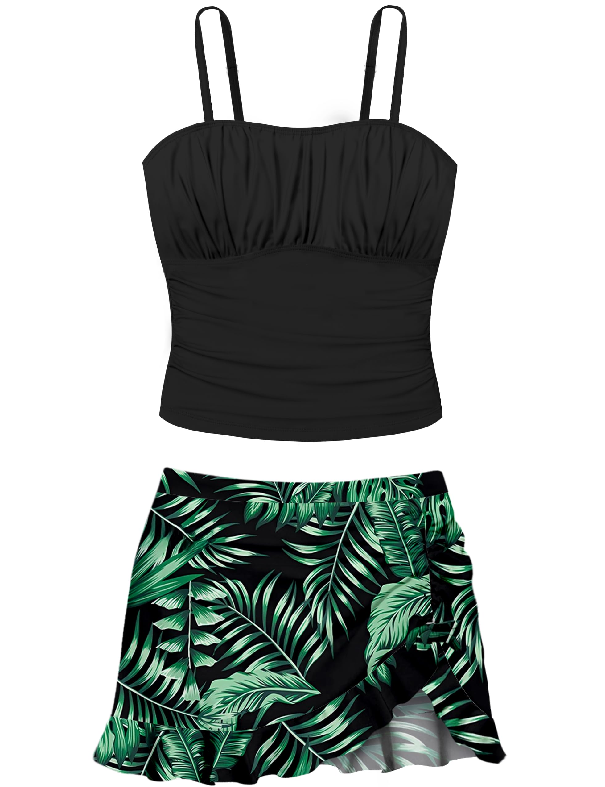 Girls Tankini Swimsuits Tropical Print Bathing Suit Two Piece Girls' Swimwear with Tie Side Knot 9-16T