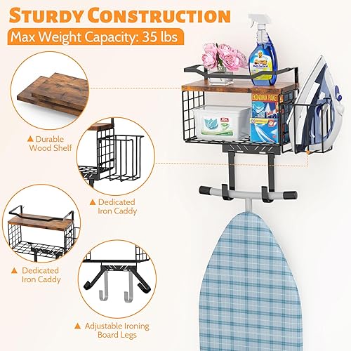 Miniatura 2 de Soporte de pared para tabla de planchar, soporte de tabla de hierro T&Y de 2 capas con organizador de planchado, organizador de almacenamiento de