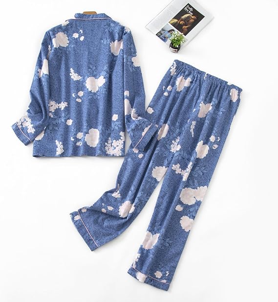 Women's Soft Cotton Pajama Set Plus Size Lounge Sets 2 Piece Button Down Shirt and Pant S-3XL