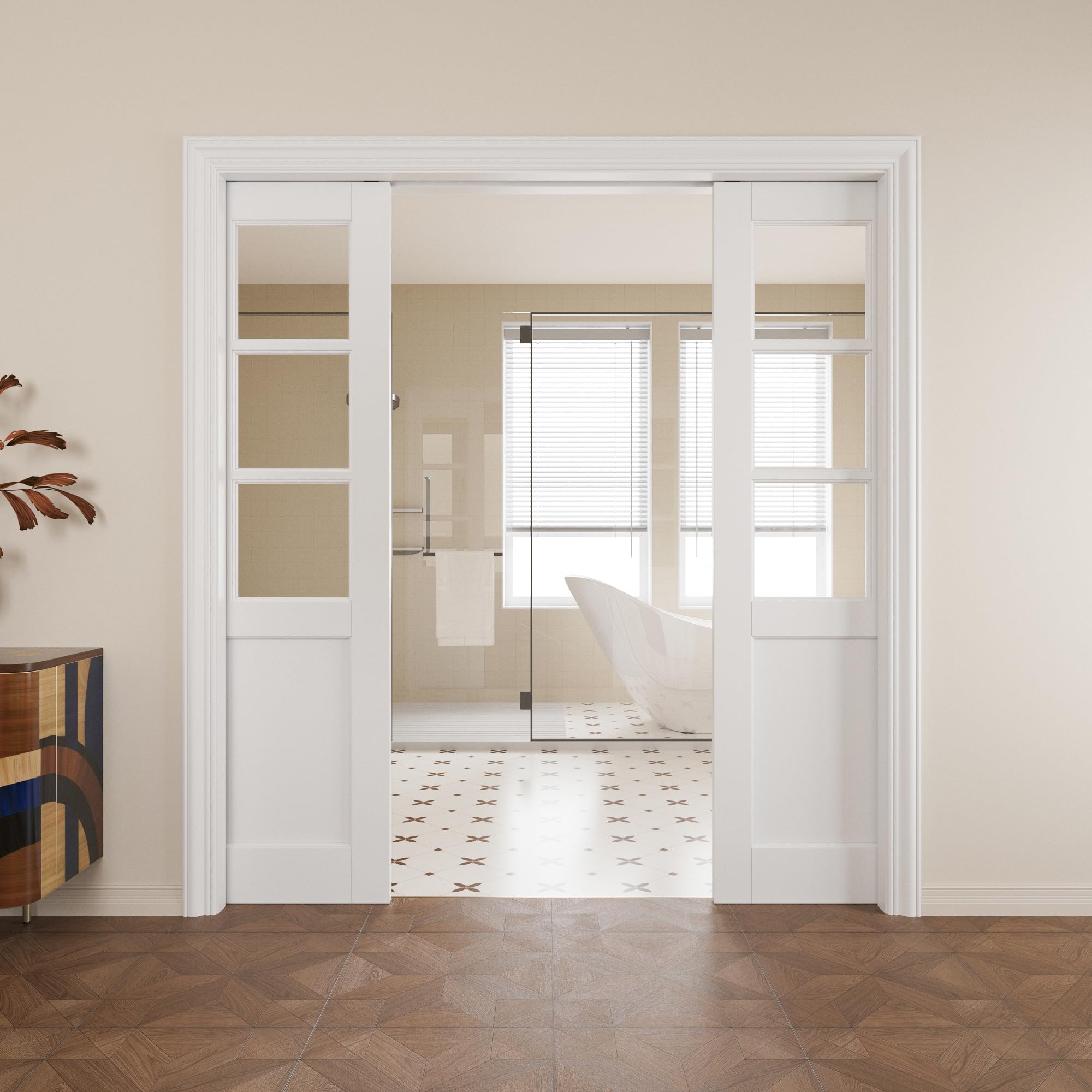 Pocket Door,6-Lite Clear Glass Doors,French 64x80 Sliding Door