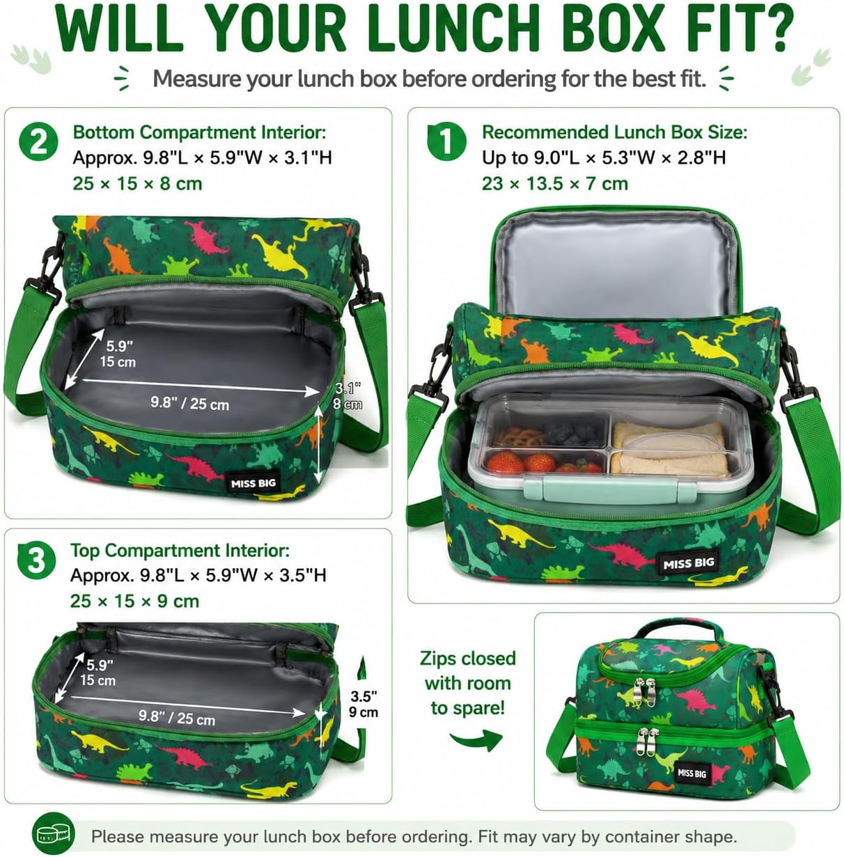 MISS BIG® Dinosaur Kids Lunch Bag for Boys, Insulated School Bag image 2