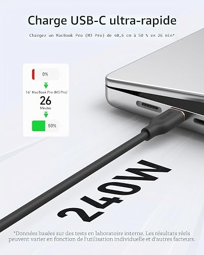 Anker USB C Cable, 240W Type C Flow Cord, Fast Charging for MacBook Pro, iPhone 17/16/15, iPad Pro, Samsung Galaxy,and More (USB 2.0, 6FT, Black) - 4
