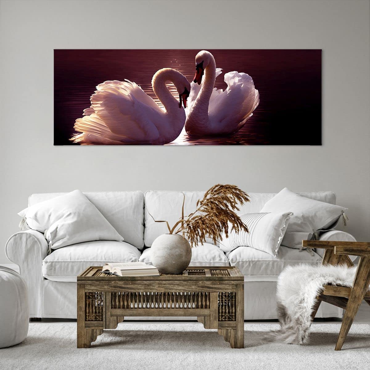 Tableau Déco Toile 70x50cm Cygne Campagne - Impression Moderne Pour Salon Chambre Cuisine