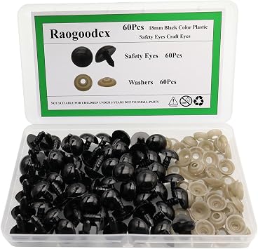 60Pcs 18mm Large Black Plastic Safety Eyes Craft Safety Eyes DIY Eyes with Washers for Plush Animal Teddy Bear Doll Puppet Crafts