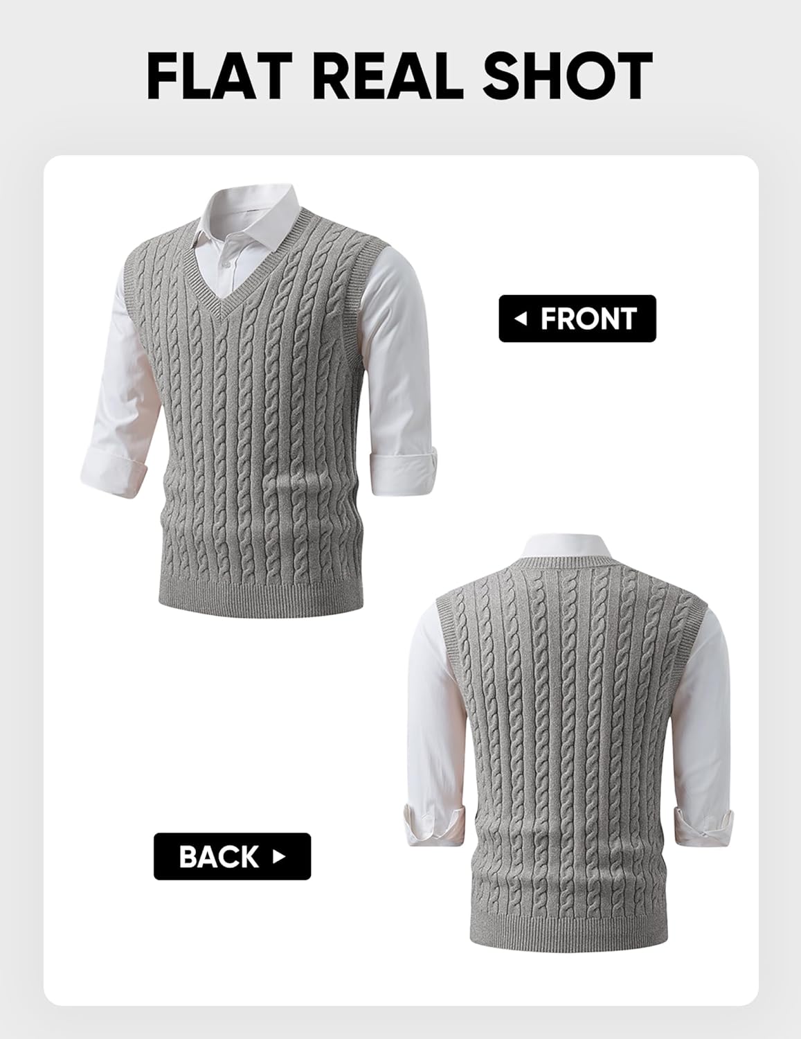 JMIERR Men's Sweater Vests Causal Sleeveless Cable Striped Knit V Neck Pullover - Image 7