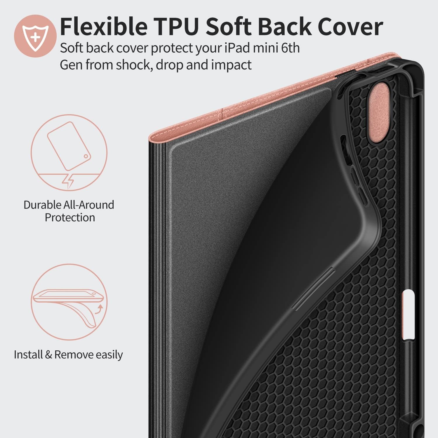 H HOLIMET Case for iPad mini 7 A17 Pro iPad mini 7th/6th (2024/2021) with Pencil Holder Pocket with Soft TPU Back Cover Sleep/Wake, Vegan Leather