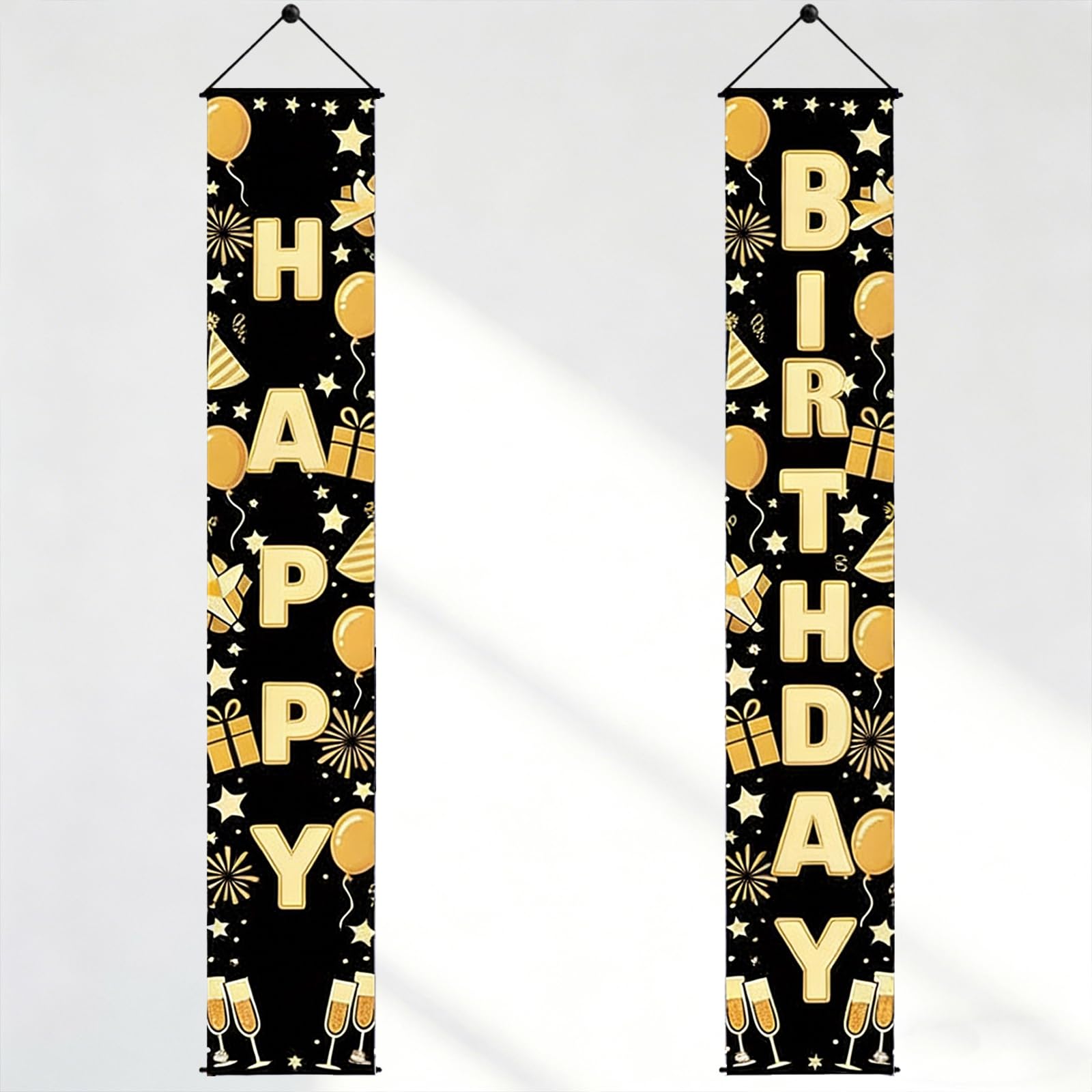 Durable Birthday Banner for Men - Reusable Happy Birthday Sign Black and Gold - No Assembly Required Party Decorations for Adult Celebrations