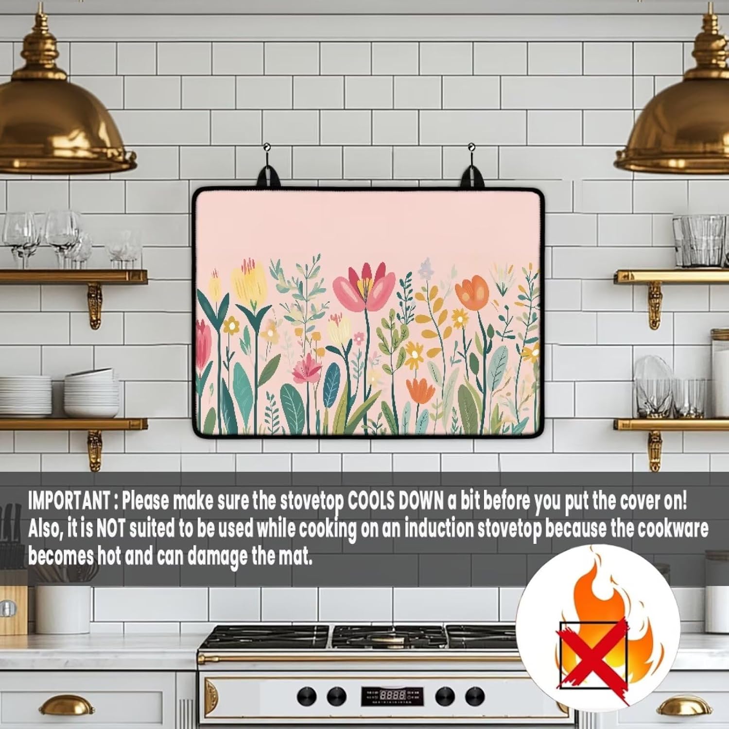 Electric Cooktop Heat Cushion Floral Printed Gas Cooktop Cover 2025 Kitchen Essentials Heat Cushion Non-slip Stain Resistant Easy to Clean Protect Tabletop Suitable for Protecting Cookware