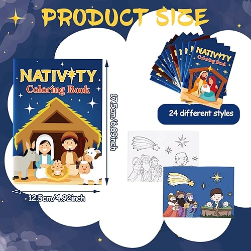 Miniatura 2 de Fulmoon 48 libros para colorear para manualidades, libro de dibujo artístico, libros a granel para actividades de relleno de regalos (natividad)