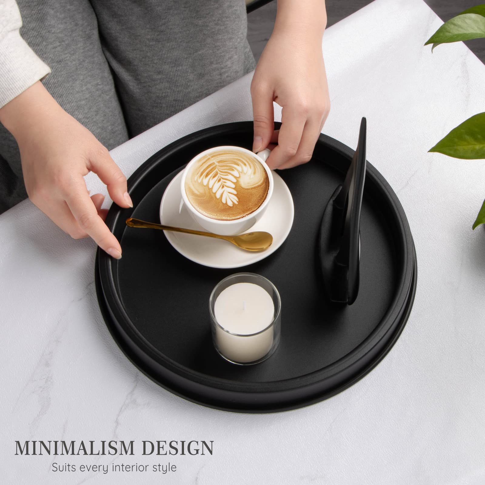 WEGREAT Plateau Rond Noir Mat 26,8 Cm – Bougeoir & Déco Élégante – Texture Mate Premium