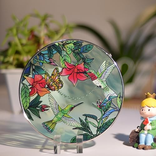 Miniatura 2 de Atrapasoles para colgar vitrales, colibríes y mariposas para ventana, 100% real, vitral, colorido, adorno para ventana interior, hogar, jardín,