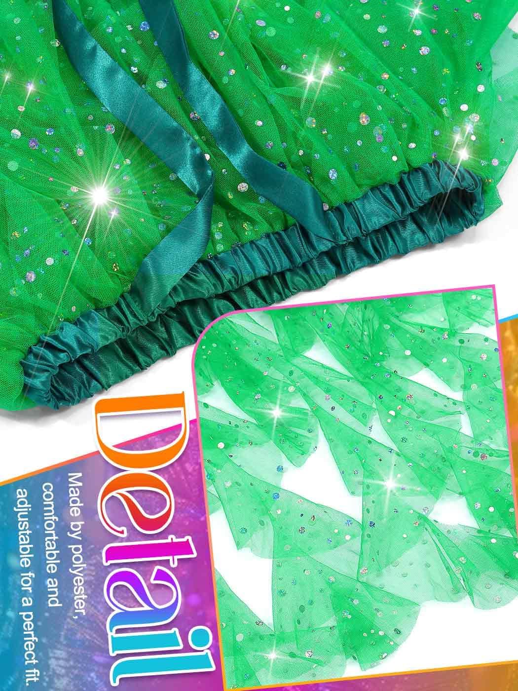 Nicute Sequin Ruffle Tulle Skirt High Low Dance Skirt Layered Dress Up Mermaid Costume for Women