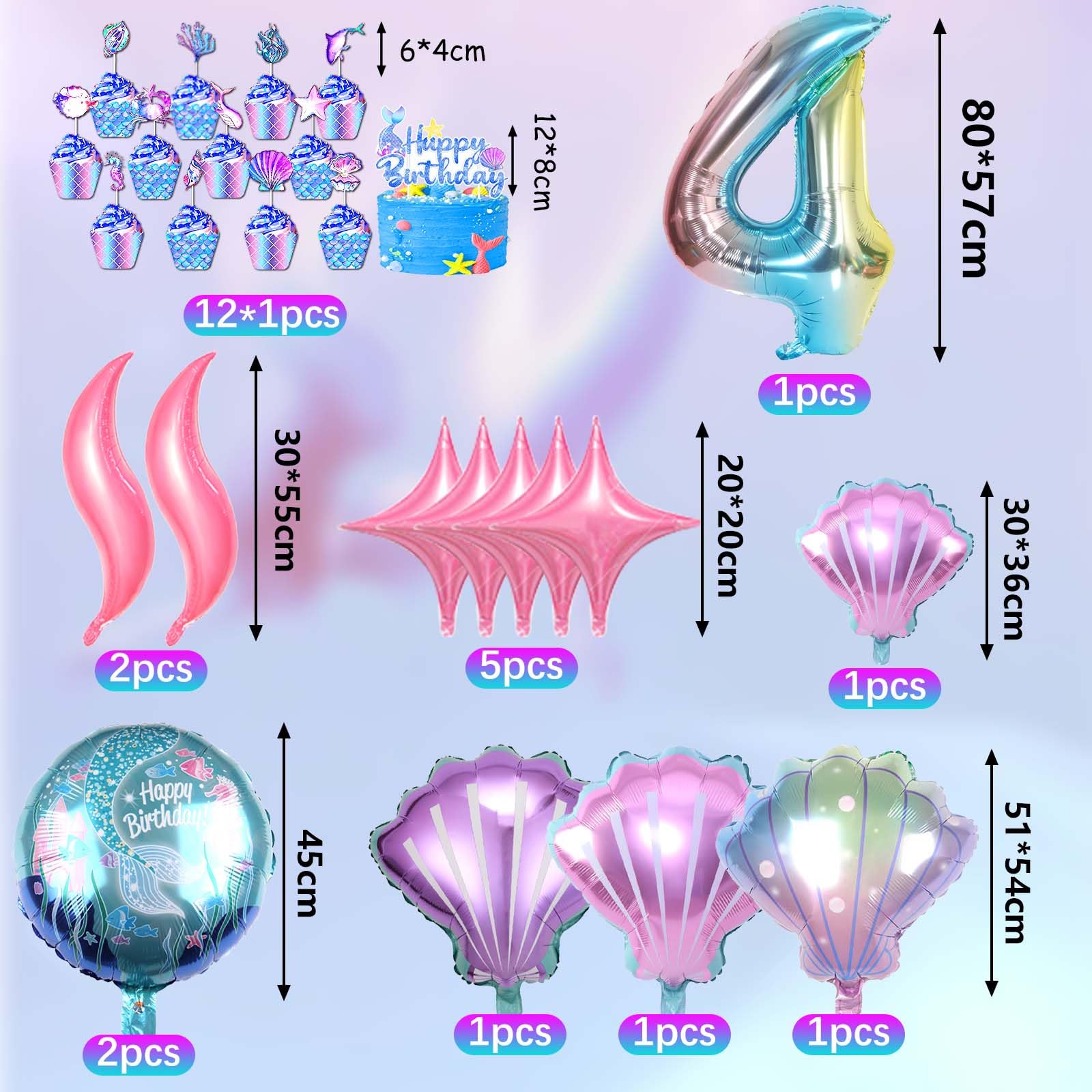 Décoration D'anniversaire Sirène Pour Fille, Ensemble De 25 Pièces