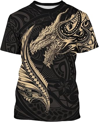 BJU Maori Tattoo T-Shirt Novelty Printed New Zealand Tee Crewneck Short Sleeve Casual Sports Tops for Men and Women