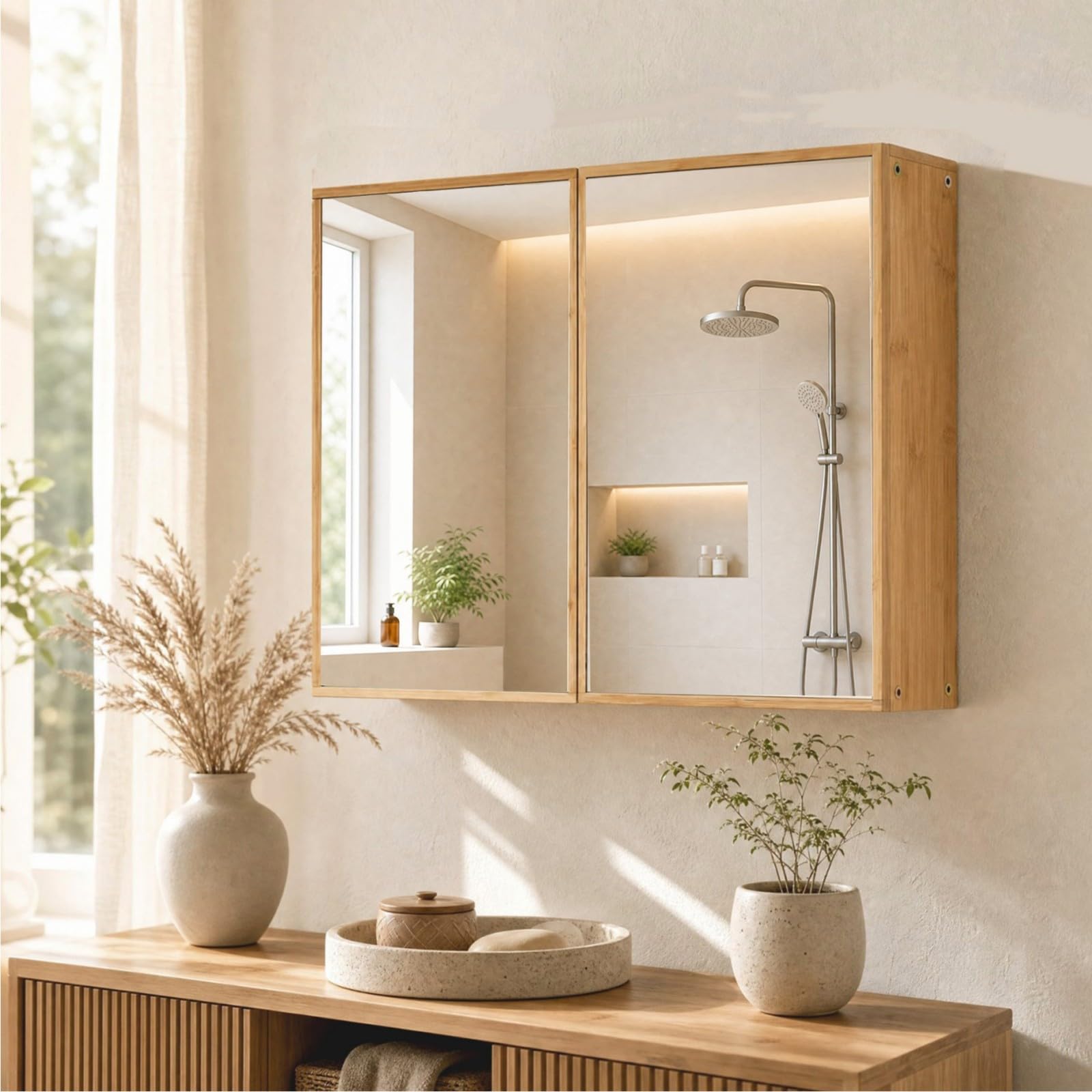 LIFEZEAL Mueble de Baño con Espejo y Estantes Ajustables | Gabinete Colgante de Pared, Puerta con Espejo, Ahorra Espacio, Ideal para Inodoro o Lavabo