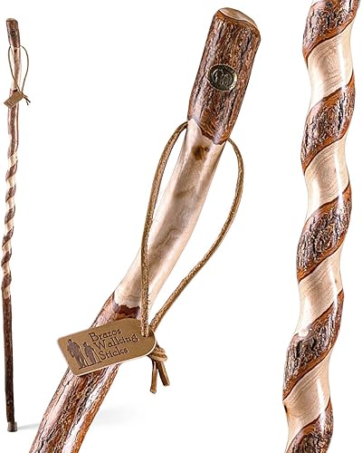 Brazos Rustic Wood Walking Stick, Twisted Sassafras, Traditional Style Handle, for Men & Women, Made in The USA