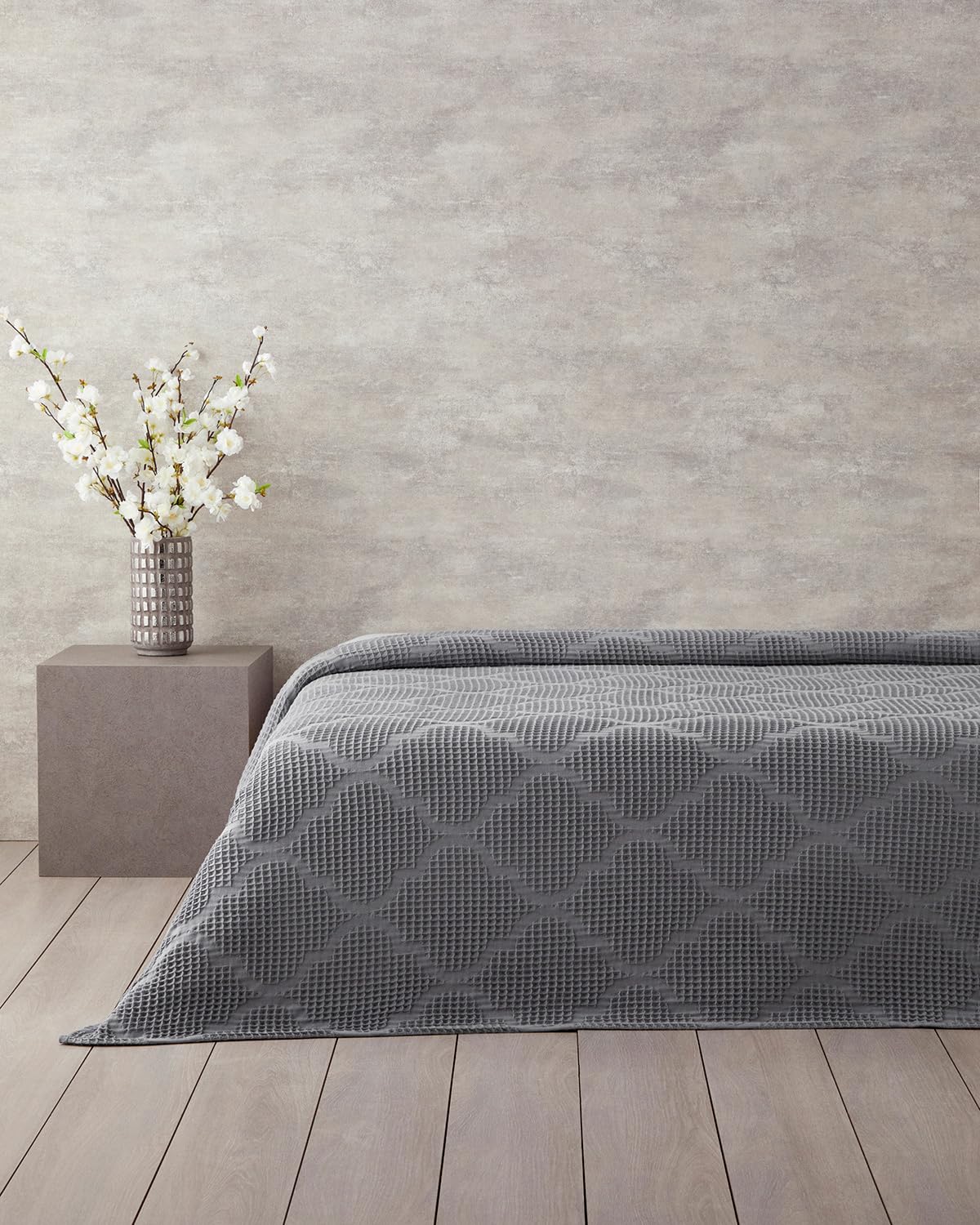 English Home Fiona Pamuklu Waffle Çift Kişilik Pike Koyu Gri