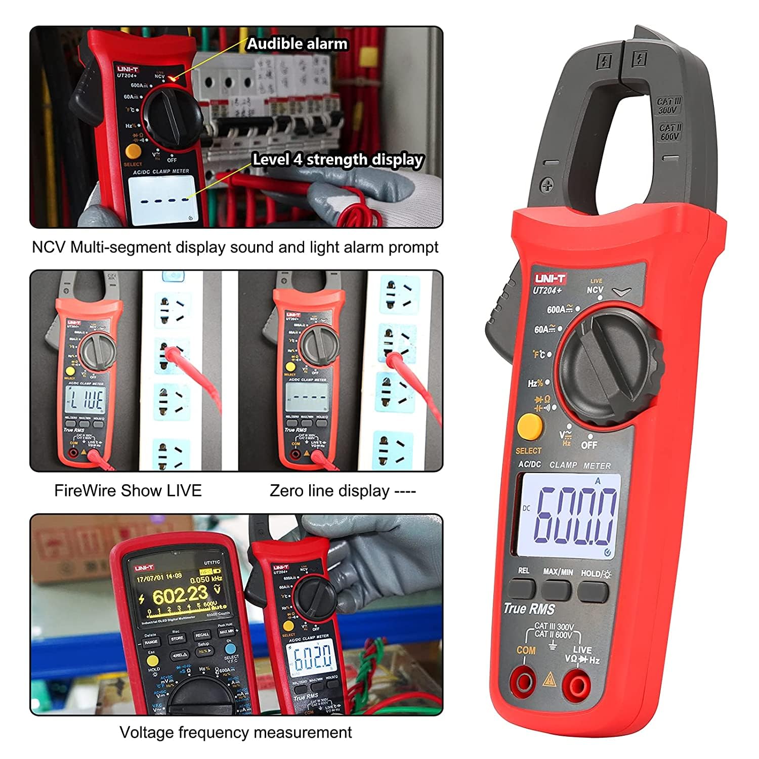UNI-T UT201+/UT202+/UT203+/UT204+/UT202A+ AC/DC 600A/600V Digital Ammeter Clamp Meter DC AC for Measuring Ammeter Voltmeter Ohm Tester(UT204+)