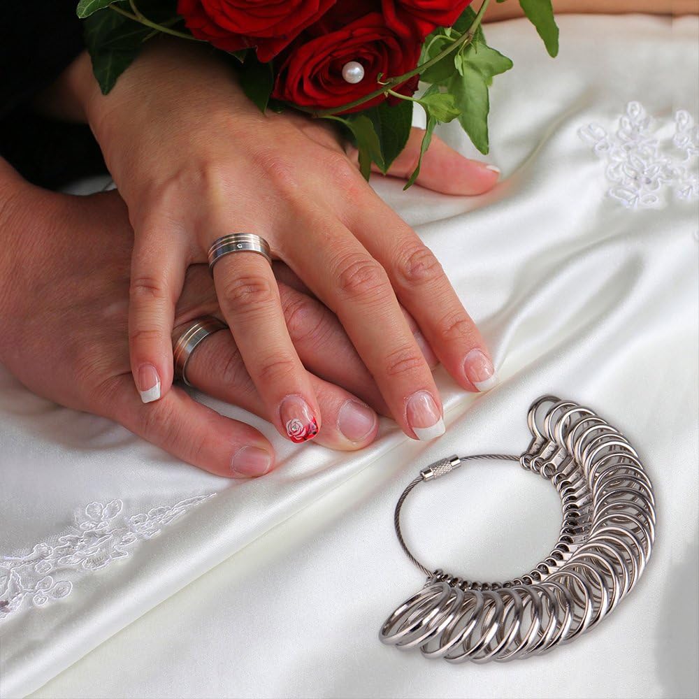 Kuuqa Aluminium Ring Sizer Mandrel and Stainless Iron Ring Sizer Guage Set with 2 Piece Jewelry Polishing Cloth