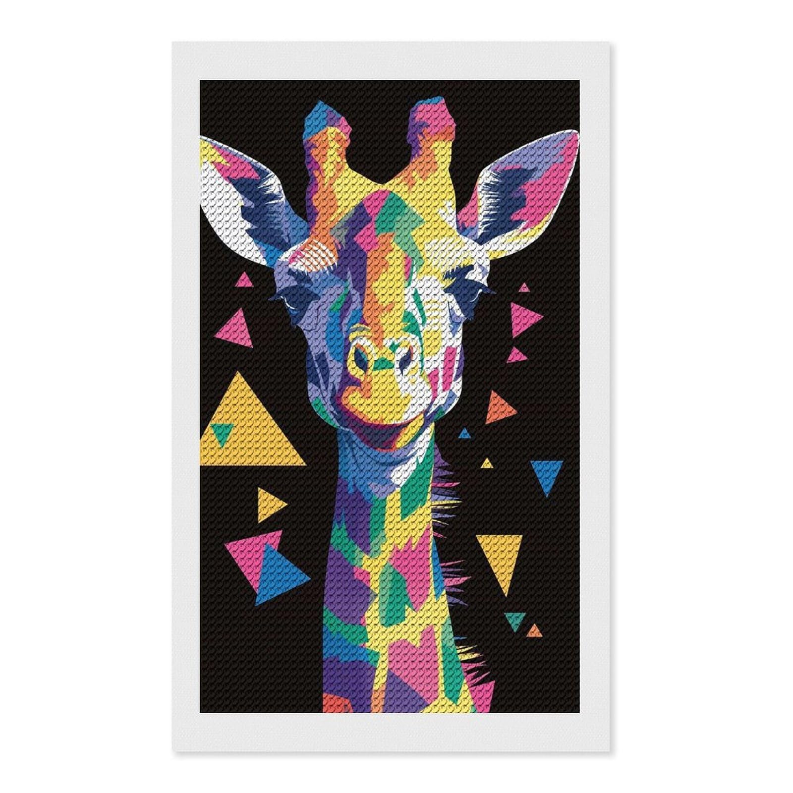 Junmoney Colorful Geometric Giraffe Portrait Round Drill Diamond Painting 12"x20", Handmade Wall Decor, Modern Decor, Aesthetic Room Decor, Easy Craft Set