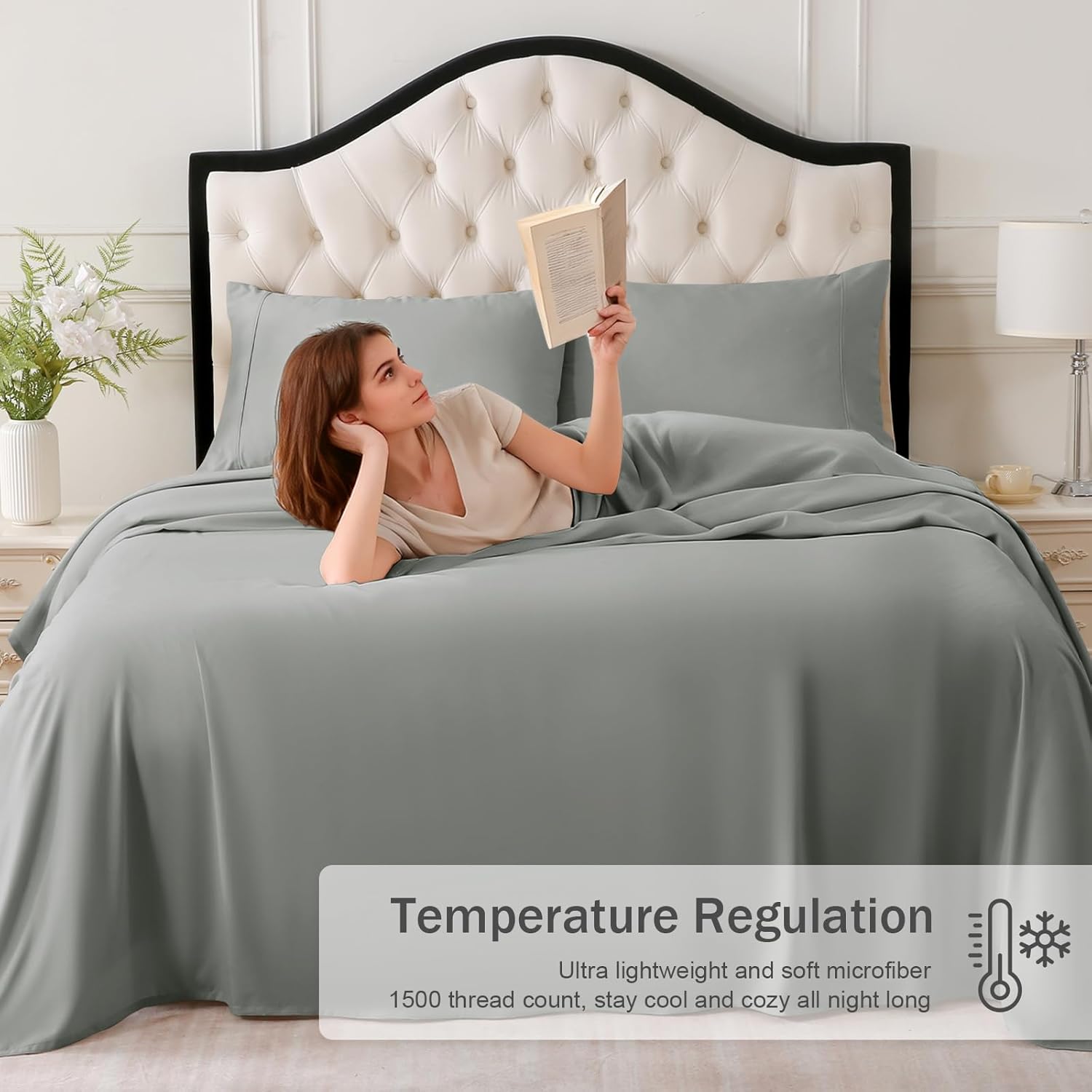 MICORAL King Bed Sheets Set, Soft Breathable Bedding Sheet Set, Sheets Set with 16" Deep Pocket Design (4 Pieces, King, Silver Grey) - Image 2